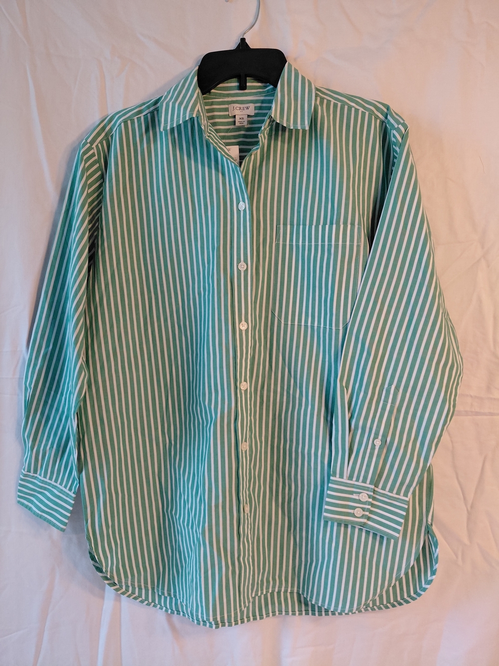 J. Crew Men's Green & White Stripe Button-Up Shirt